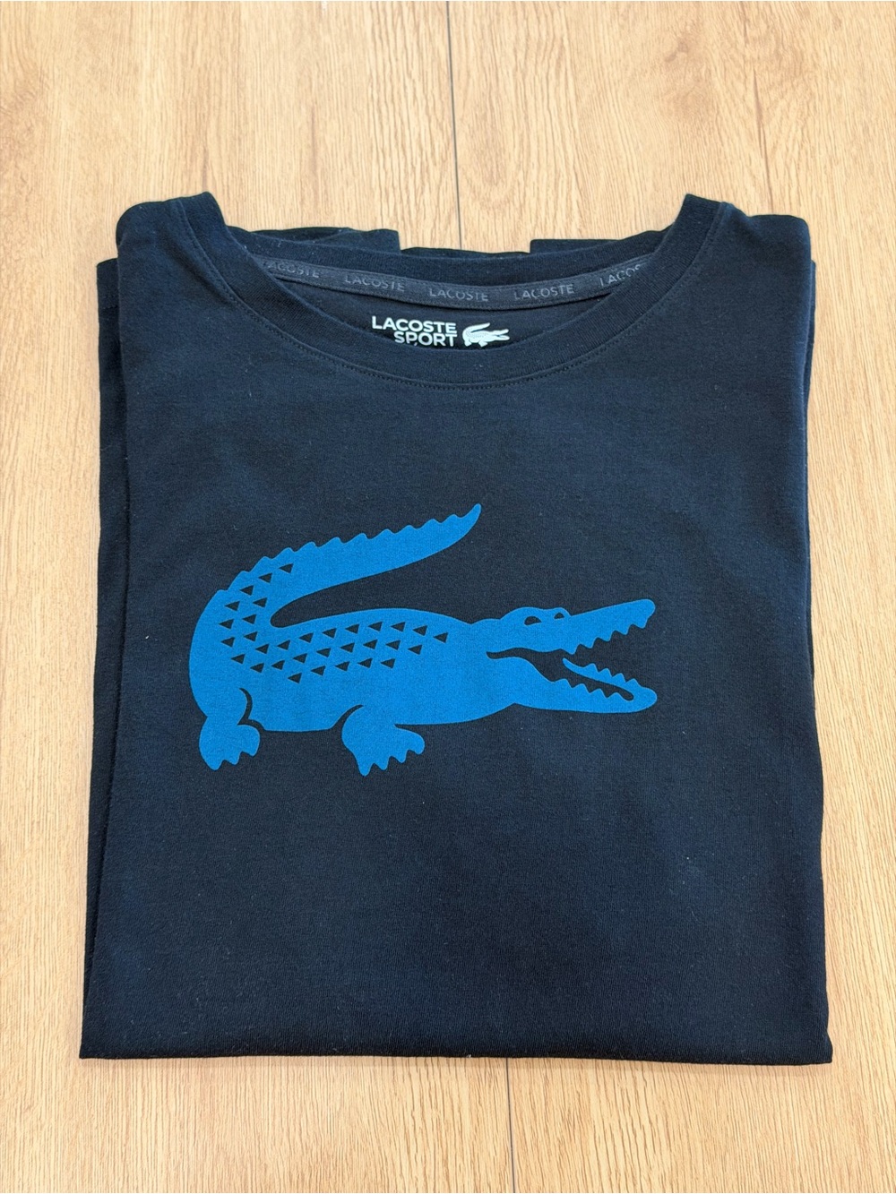 Lacoste Black Tee with Blue Crocodile Graphic